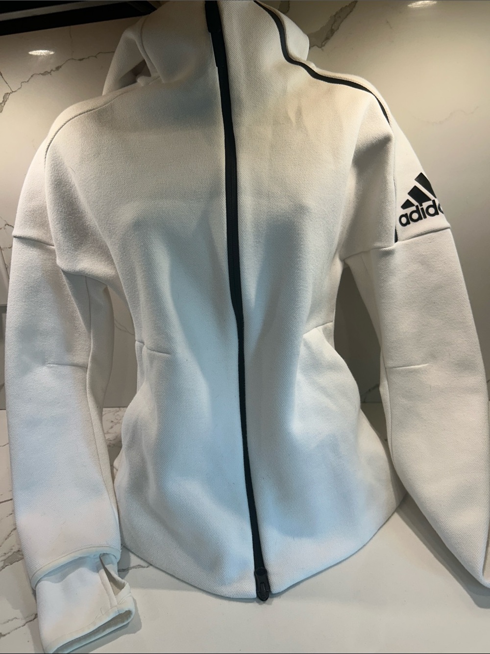RARE adidas White Full-Zip Bomber Jacket awesome canvas, lined